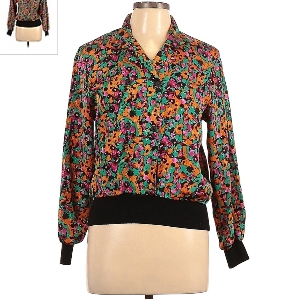 Vintage Notations Lightweight Button Up Floral Cropped Jacket Women's Small EUC